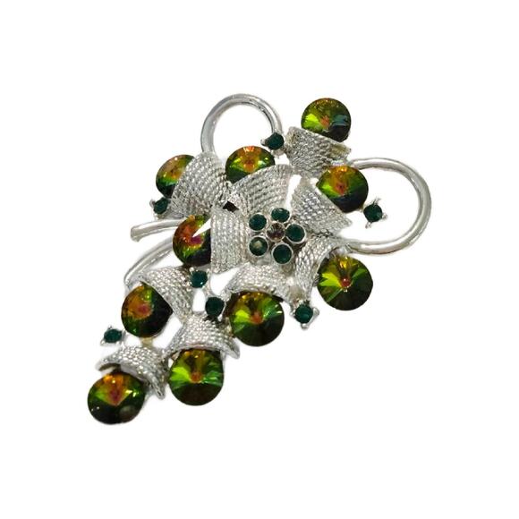 Vintage Watermelon Rivoli Rhinestone Brooch, Crystal Grape Cluster Brooch - Picture 1 of 10